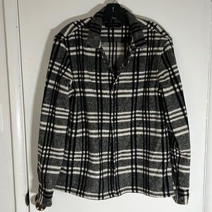 All saints Zenith Men’s Large Wool Blend Black & White Plaid Flannel Shirt